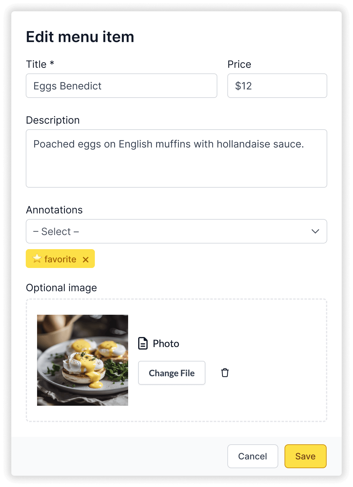 Menu item editor